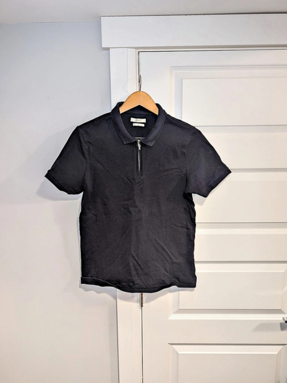 Premium by Jack & Jones Men's Quarter Zip Black Polo Size Large